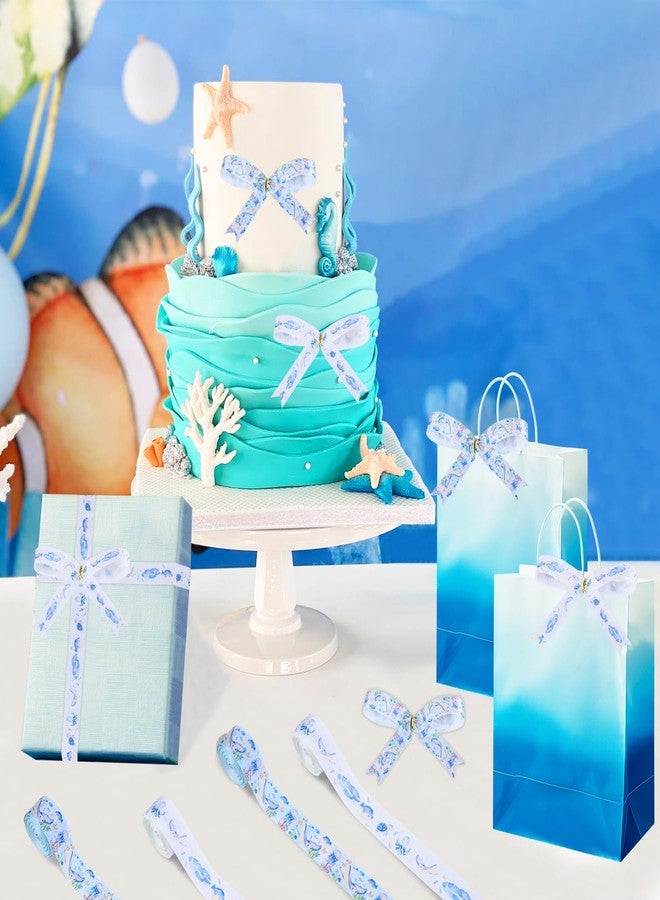Cheerupp 4 Rolls Retro Ocean Theme Ribbons, 20 Yards Craft Ribbons for Wreath Hair Bow Wrapping Gifts Packing, Under the Sea Grosgrain Ribbons Birthday Wedding Gender Reveal Party Home Accessory Decor - Image 4